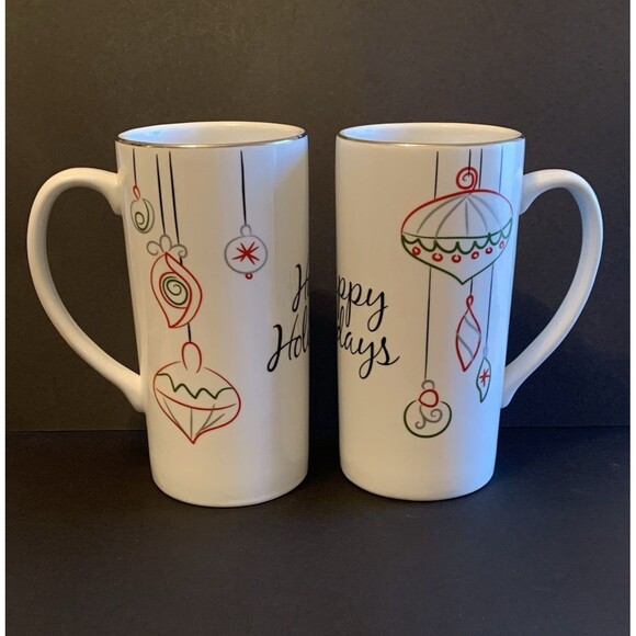 Food Network Tall Mugs Happy Holidays  Eat Drink Be Merry Christmas Cups - Picture 2 of 9